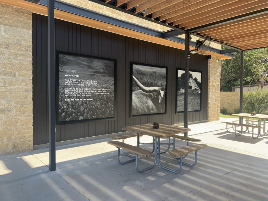 TXB store exterior sitting area