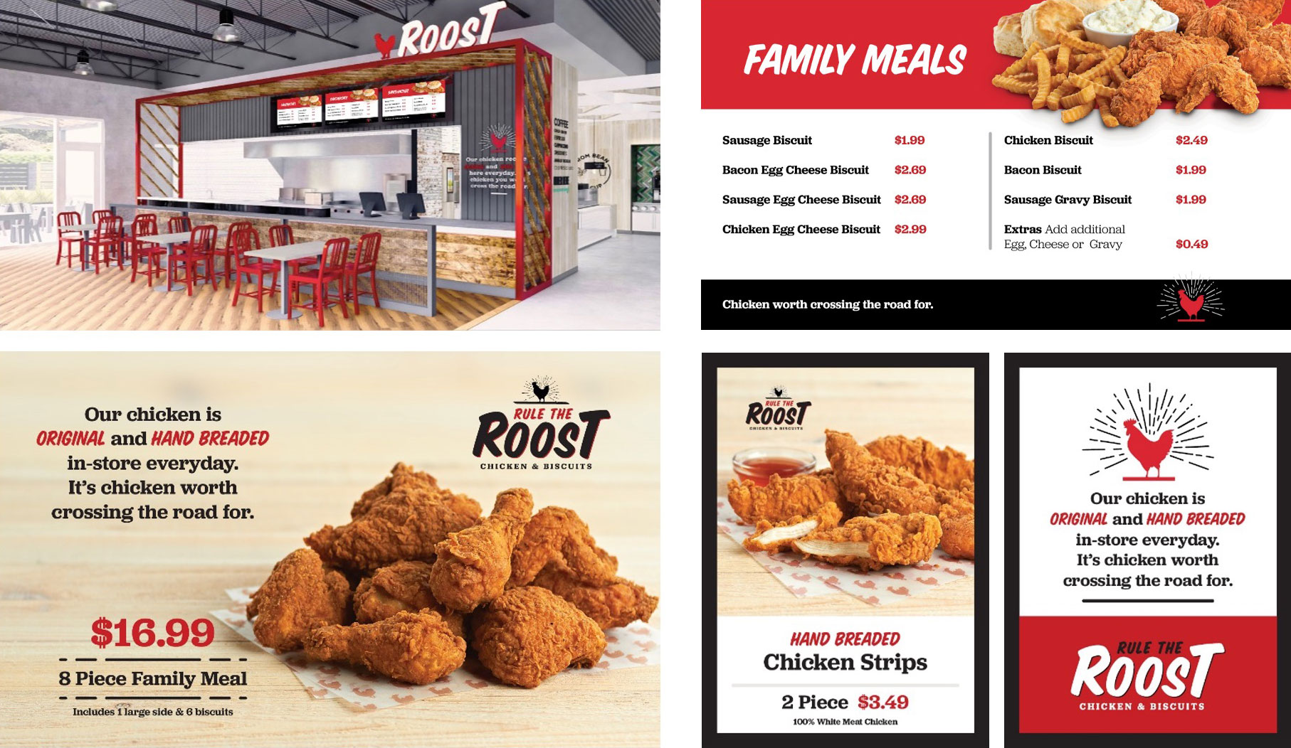 Roost branded signage and menus