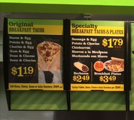 convenience store menu signage